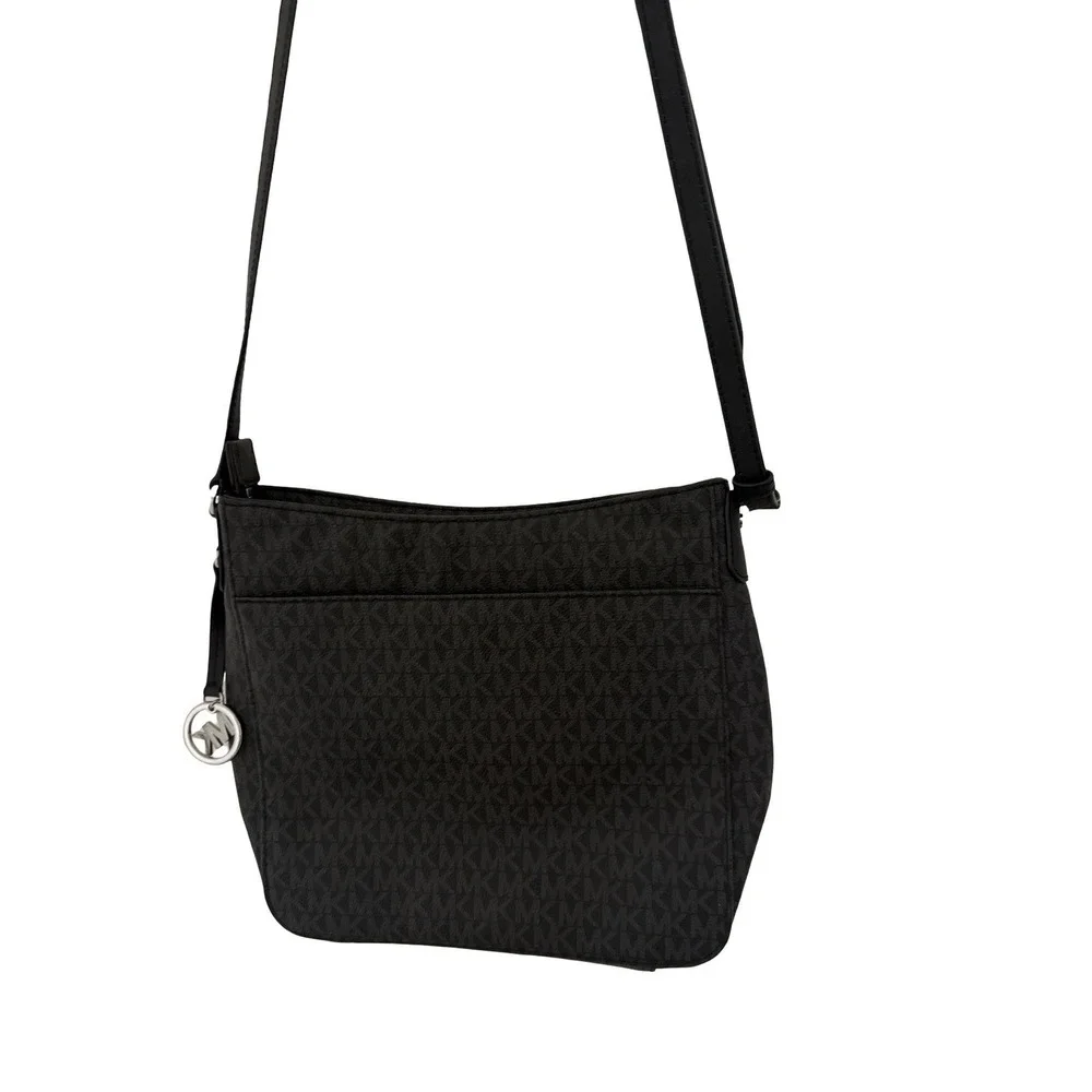MICHAEL KORS JET SET TRAVEL LARGE MESSENGER CROSSBODY BAG MK SIGNATURE BLACK
